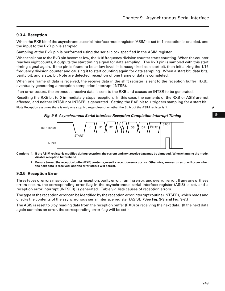 4 reception, 5 reception error, Chapter 9 asynchronous serial interface | NEC PD78214 User Manual | Page 278 / 487