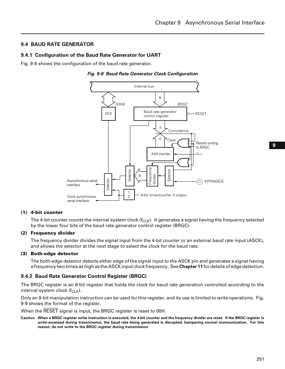 4 baud rate generator, 2 baud rate generator control register (brgc), Chapter 9 asynchronous serial interface | NEC PD78214 User Manual | Page 280 / 487