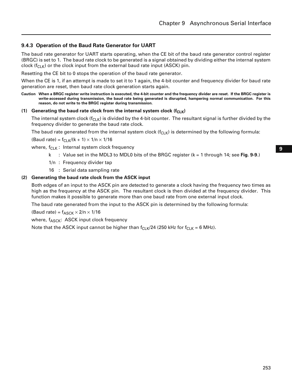 3 operation of the baud rate generator for uart, Chapter 9 asynchronous serial interface | NEC PD78214 User Manual | Page 282 / 487