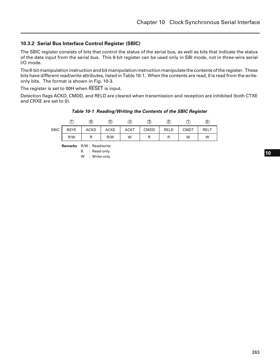 2 serial bus interface control register (sbic), Chapter 10 clock synchronous serial interface | NEC PD78214 User Manual | Page 292 / 487