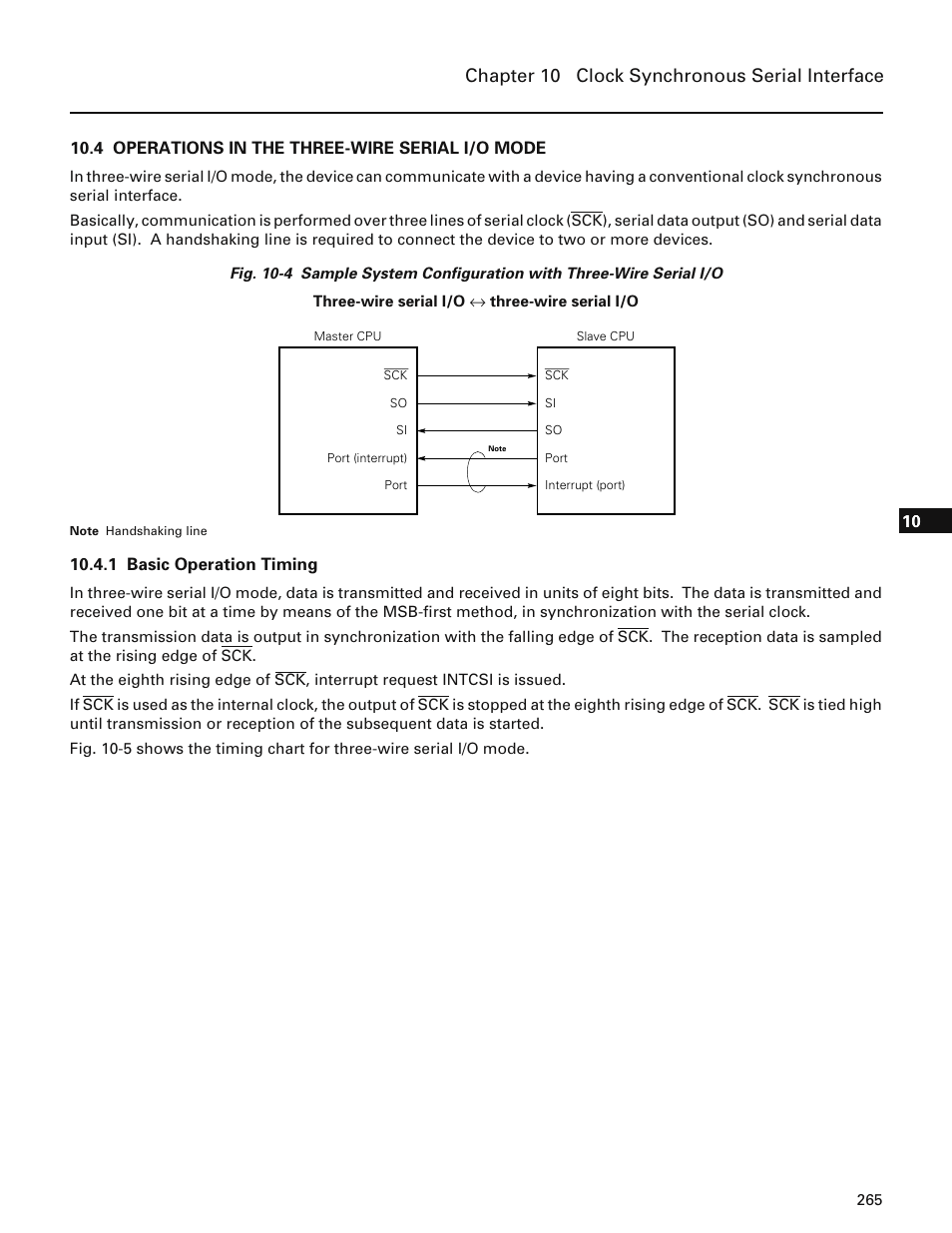 4 operations in the three-wire serial i/o mode, 1 basic operation timing, Chapter 10 clock synchronous serial interface | NEC PD78214 User Manual | Page 294 / 487