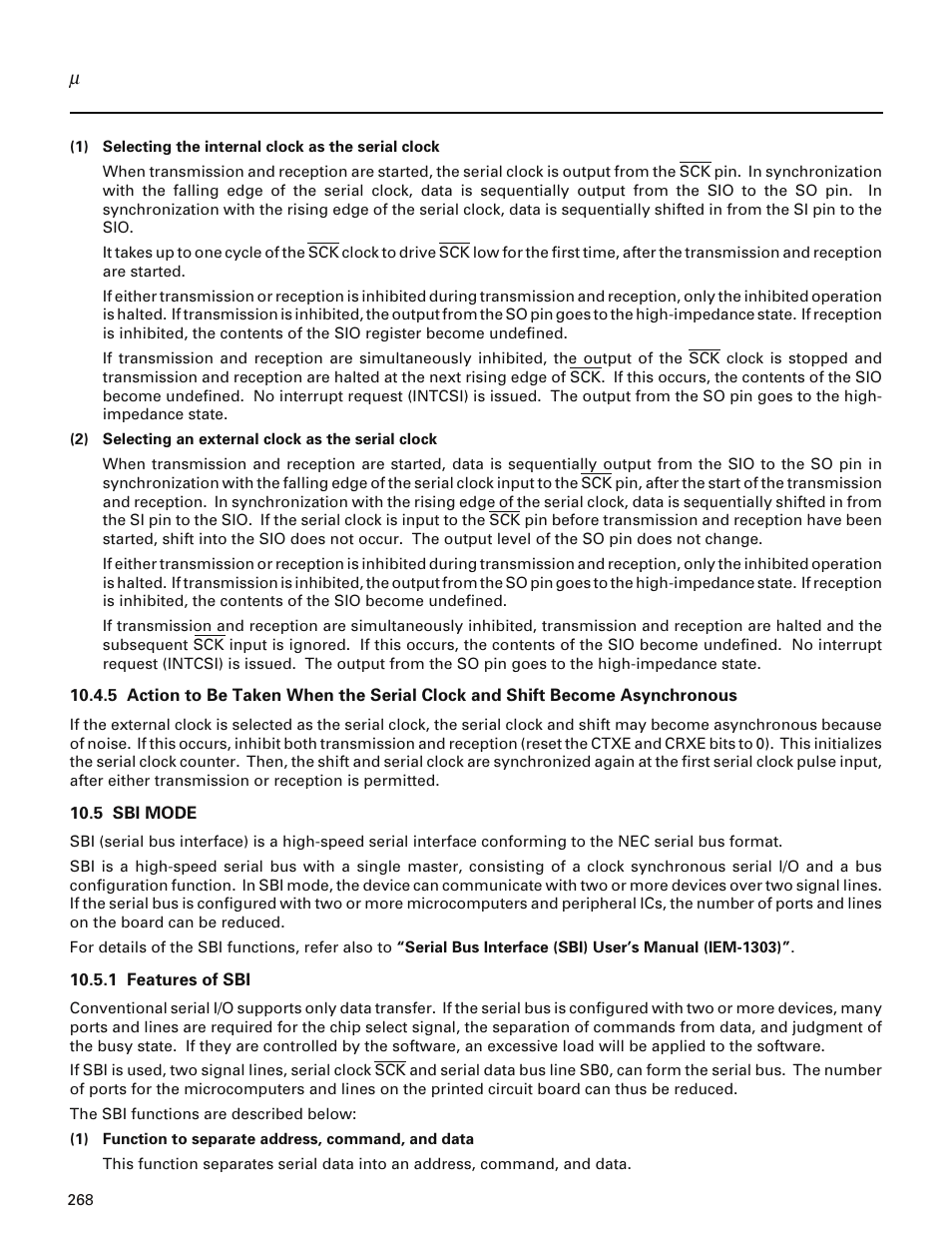 5 sbi mode, 1 features of sbi | NEC PD78214 User Manual | Page 297 / 487