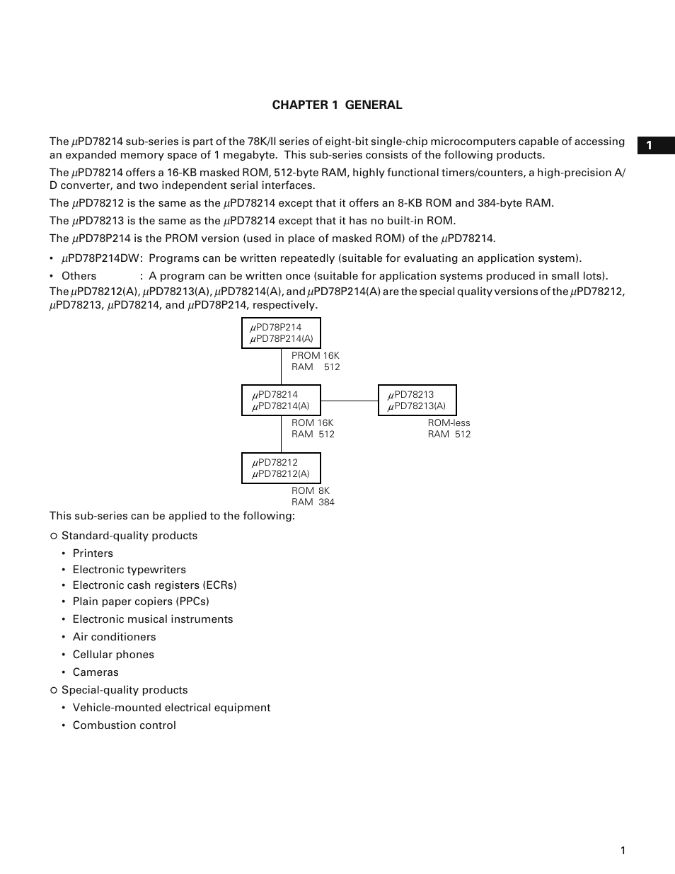 Chapter 1 general | NEC PD78214 User Manual | Page 30 / 487