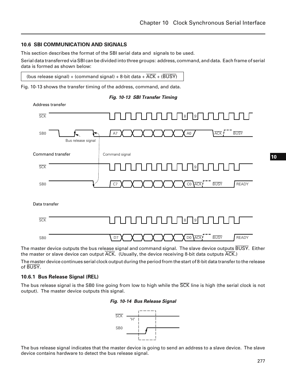 6 sbi communication and signals, 1 bus release signal (rel), Chapter 10 clock synchronous serial interface | NEC PD78214 User Manual | Page 306 / 487