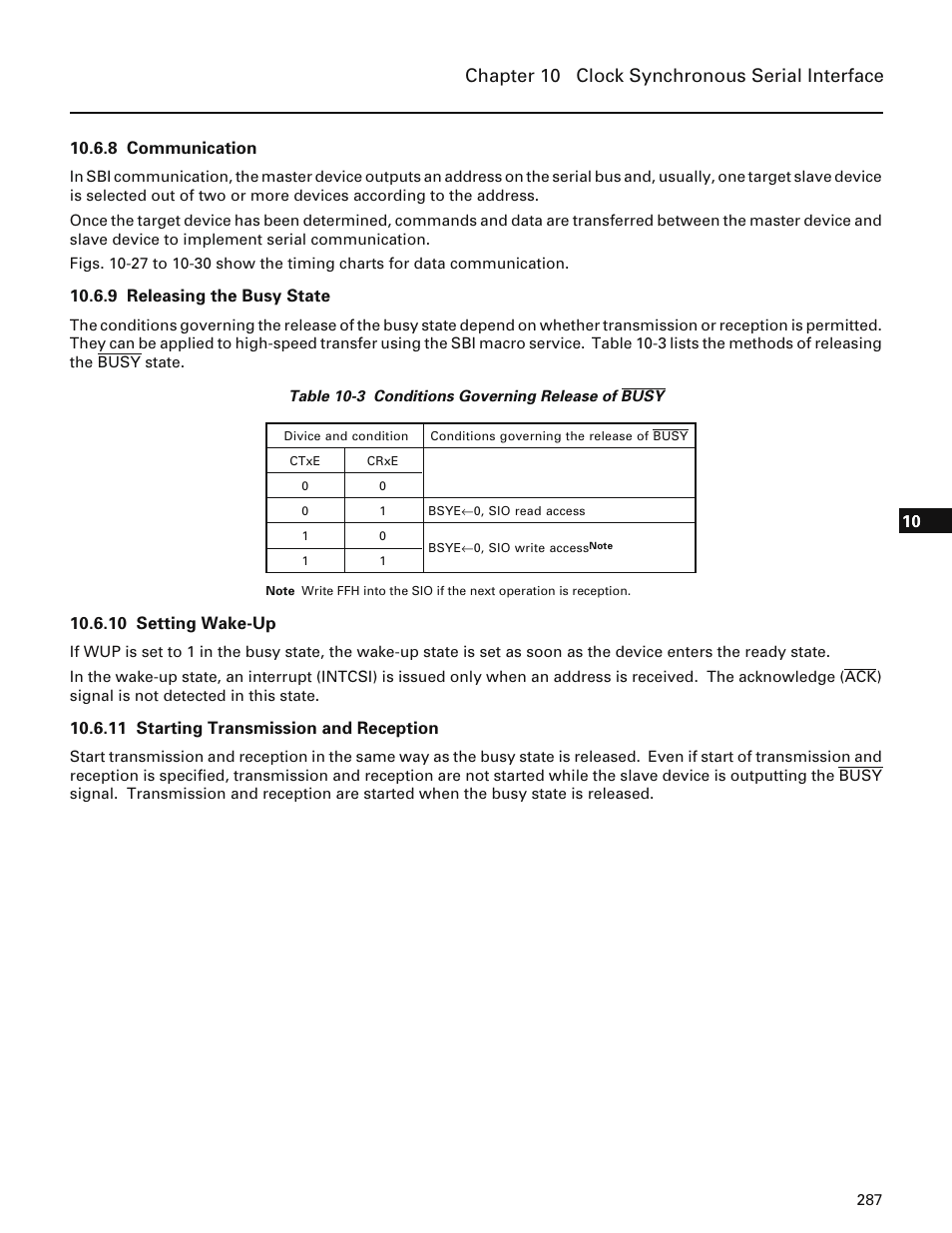 8 communication, 9 releasing the busy state, 10 setting wake-up | 11 starting transmission and reception, Chapter 10 clock synchronous serial interface | NEC PD78214 User Manual | Page 316 / 487