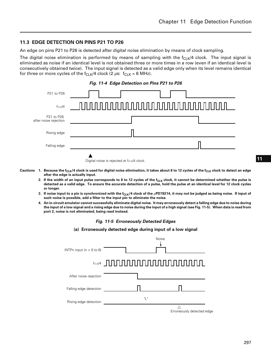 3 edge detection on pins p21 to p26, Chapter 11 edge detection function | NEC PD78214 User Manual | Page 326 / 487