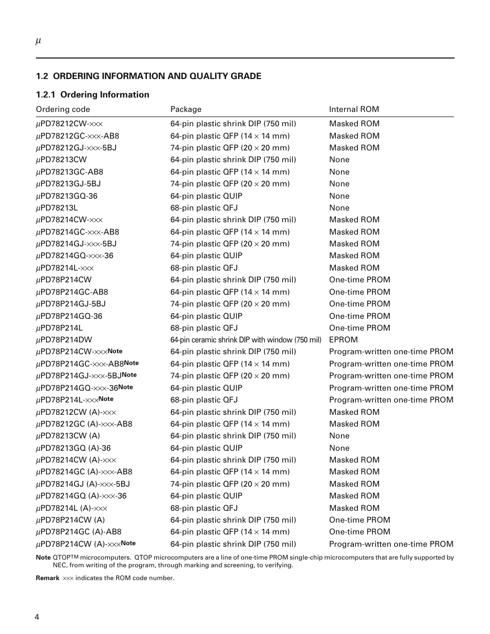 2 ordering information and quality grade, 1 ordering information | NEC PD78214 User Manual | Page 33 / 487