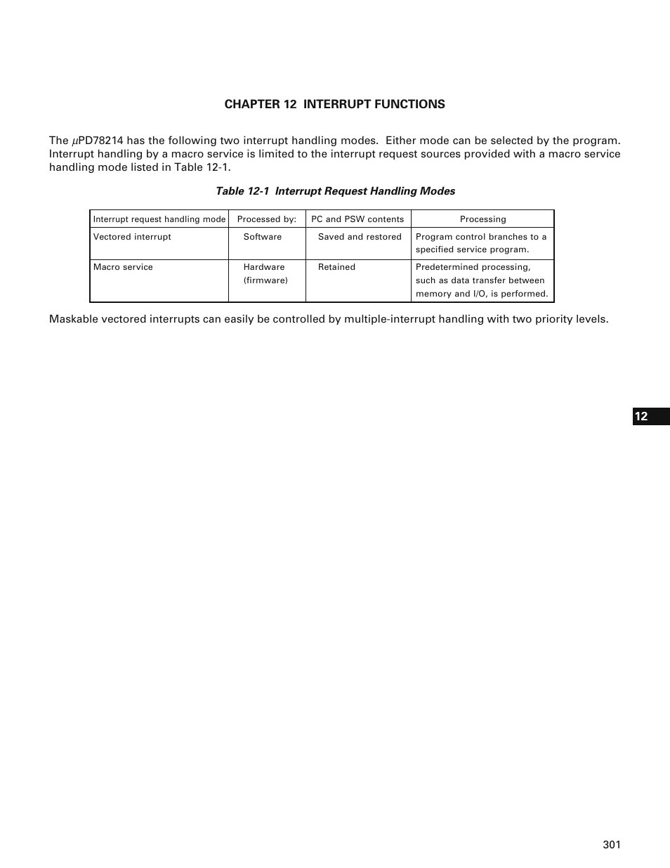 Chapter 12 interrupt functions, 12 chapter 12 interrupt functions | NEC PD78214 User Manual | Page 330 / 487