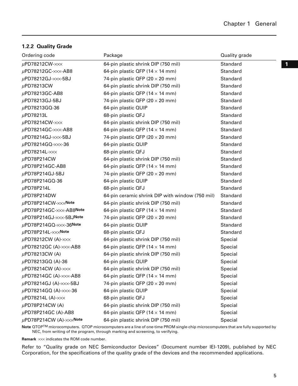 2 quality grade | NEC PD78214 User Manual | Page 34 / 487