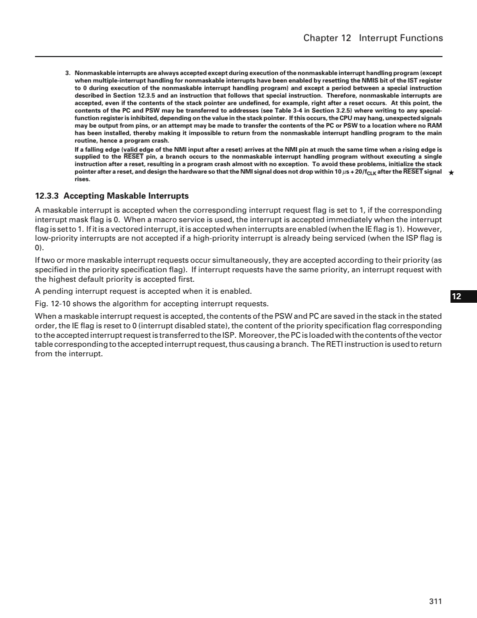 3 accepting maskable interrupts, Chapter 12 interrupt functions | NEC PD78214 User Manual | Page 340 / 487