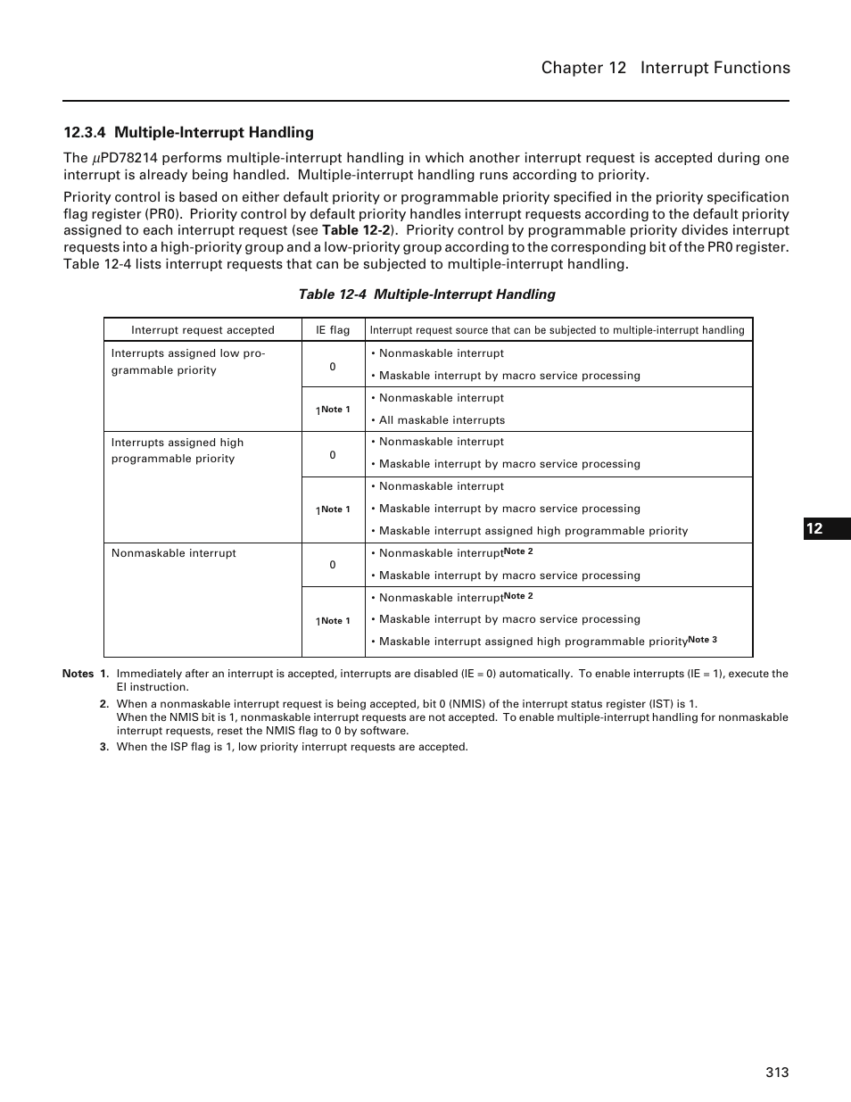 4 multiple-interrupt handling, Chapter 12 interrupt functions | NEC PD78214 User Manual | Page 342 / 487