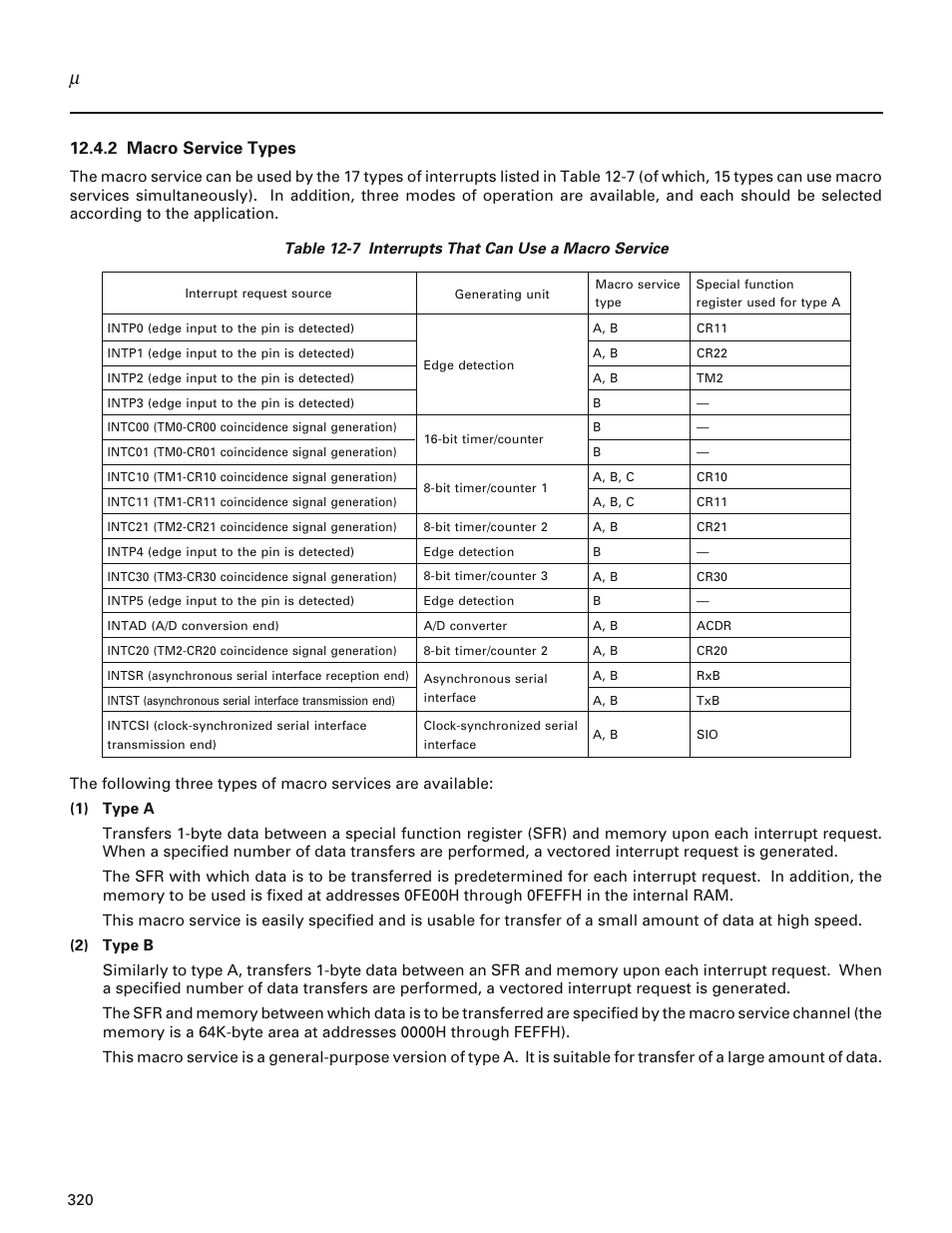 2 macro service types | NEC PD78214 User Manual | Page 349 / 487
