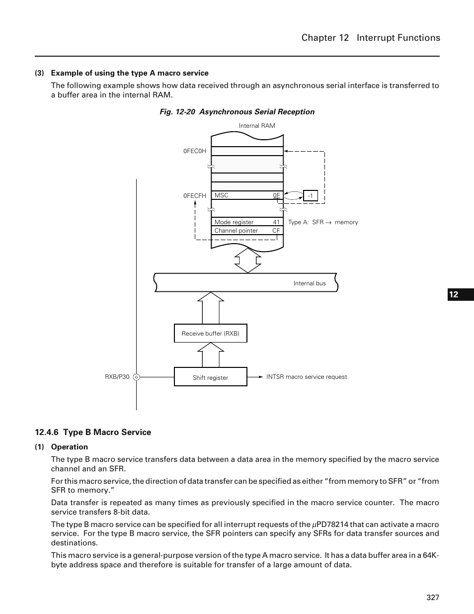 6 type b macro service, Chapter 12 interrupt functions | NEC PD78214 User Manual | Page 356 / 487