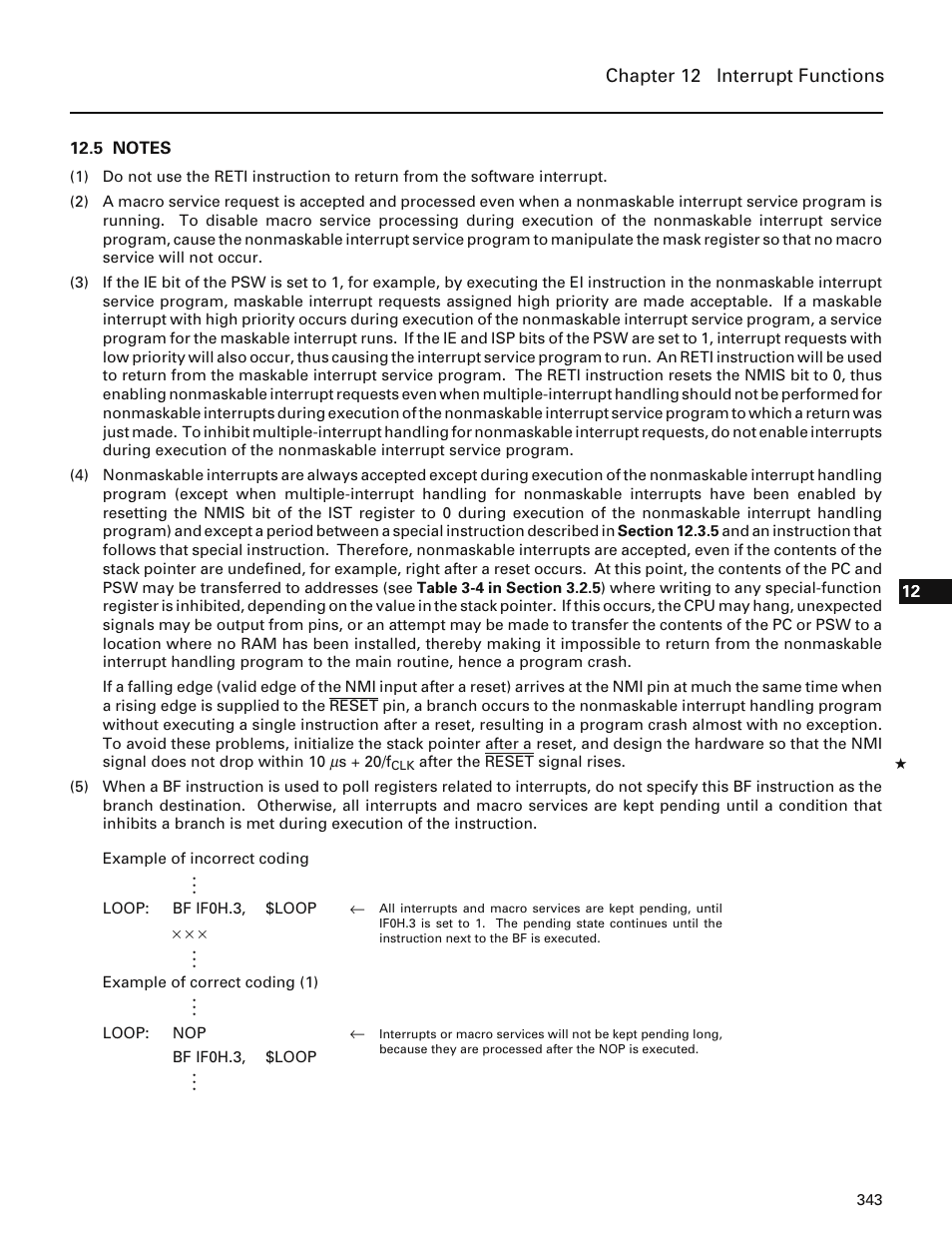 5 notes, Chapter 12 interrupt functions | NEC PD78214 User Manual | Page 372 / 487
