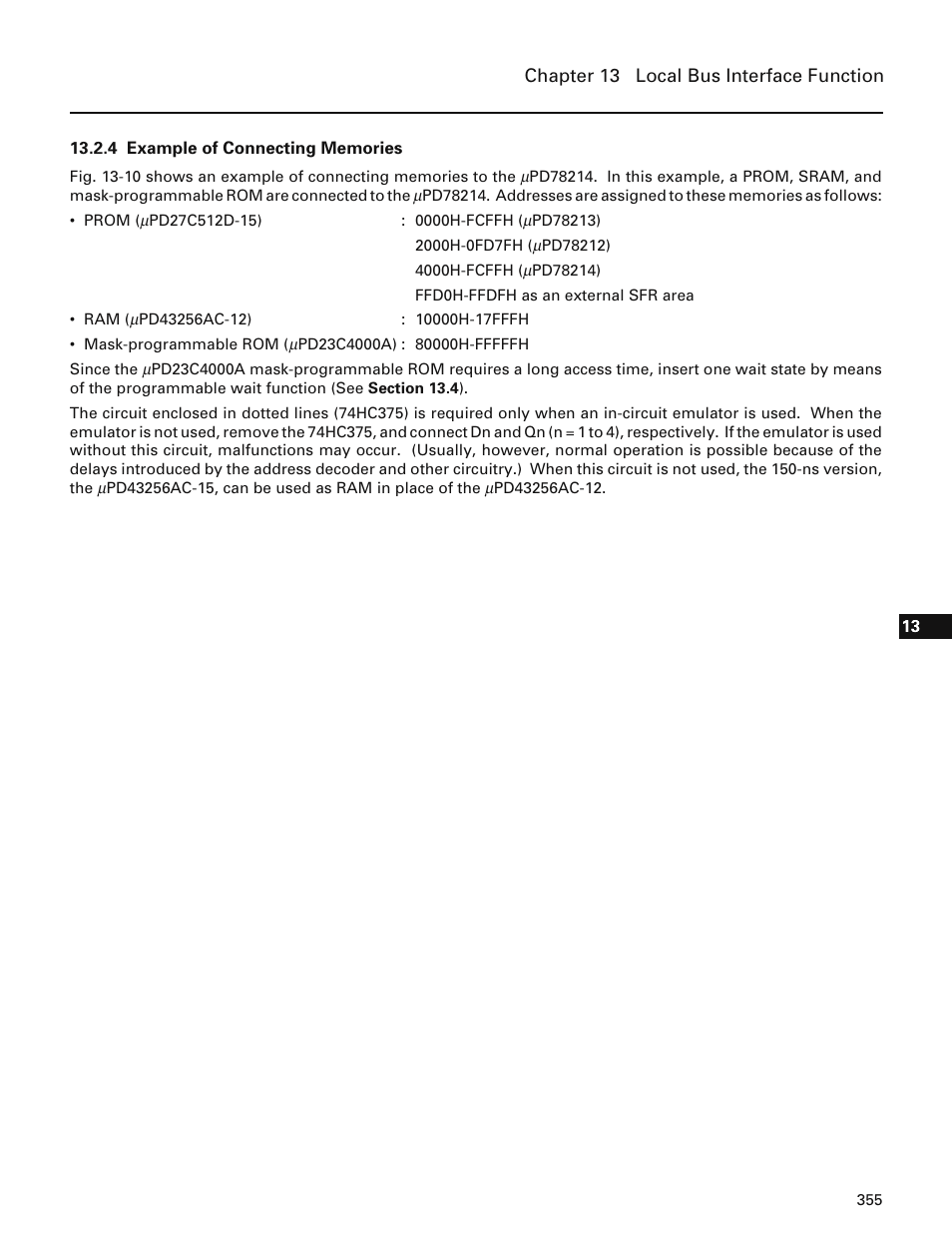 4 example of connecting memories | NEC PD78214 User Manual | Page 384 / 487