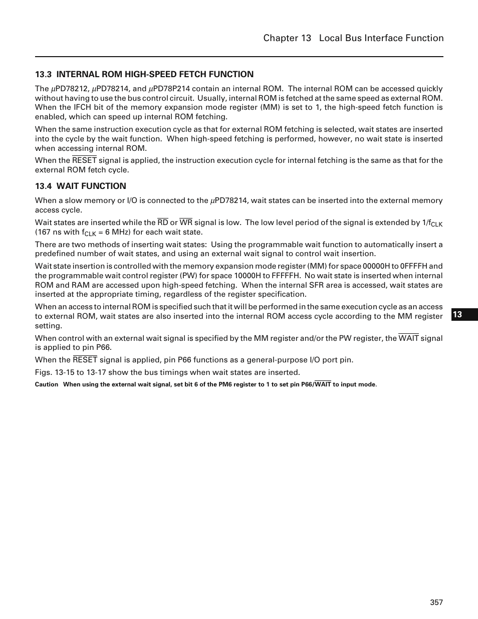 3 internal rom high-speed fetch function, 4 wait function | NEC PD78214 User Manual | Page 386 / 487