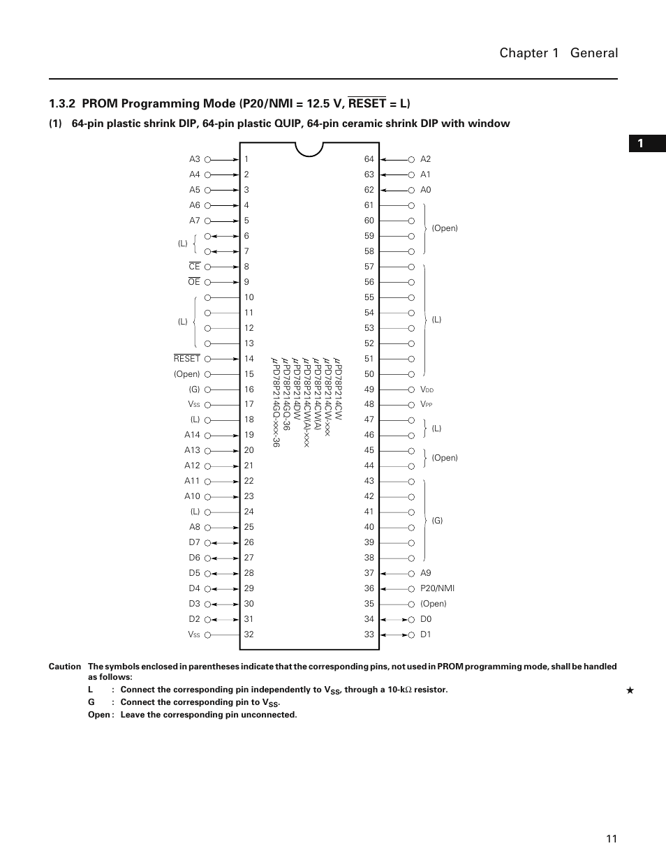 2 prom programming mode, Chapter 1 general | NEC PD78214 User Manual | Page 40 / 487