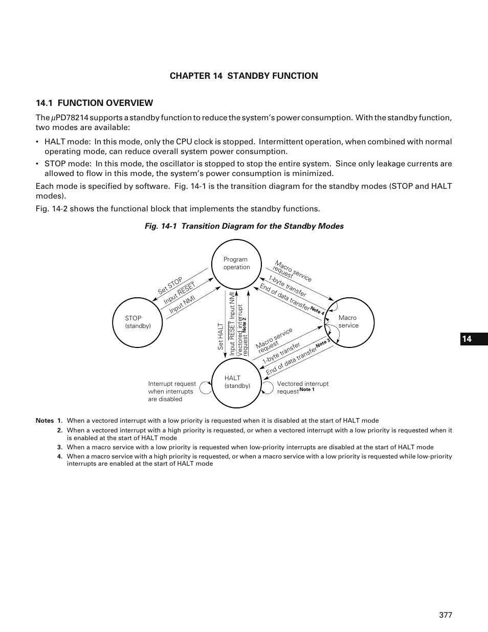 Chapter 14 standby function, 1 function overview | NEC PD78214 User Manual | Page 406 / 487