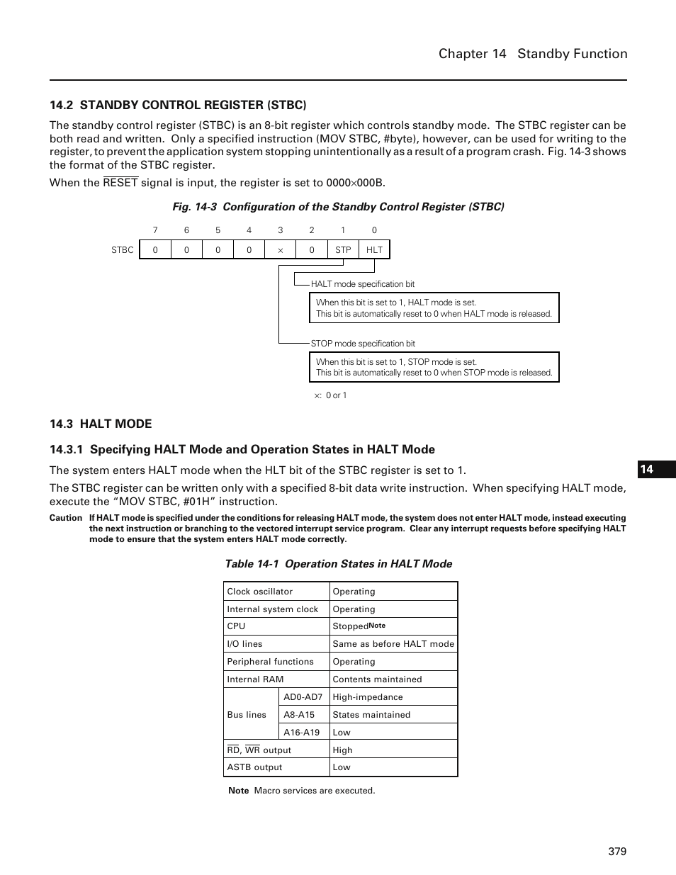 2 standby control register (stbc), 3 halt mode, Chapter 14 standby function | NEC PD78214 User Manual | Page 408 / 487