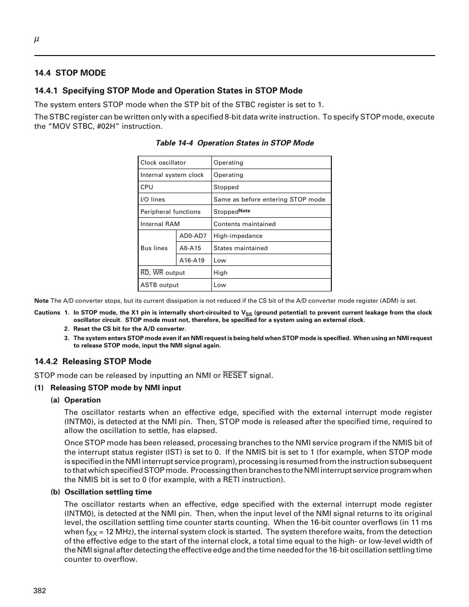 4 stop mode, 2 releasing stop mode | NEC PD78214 User Manual | Page 411 / 487