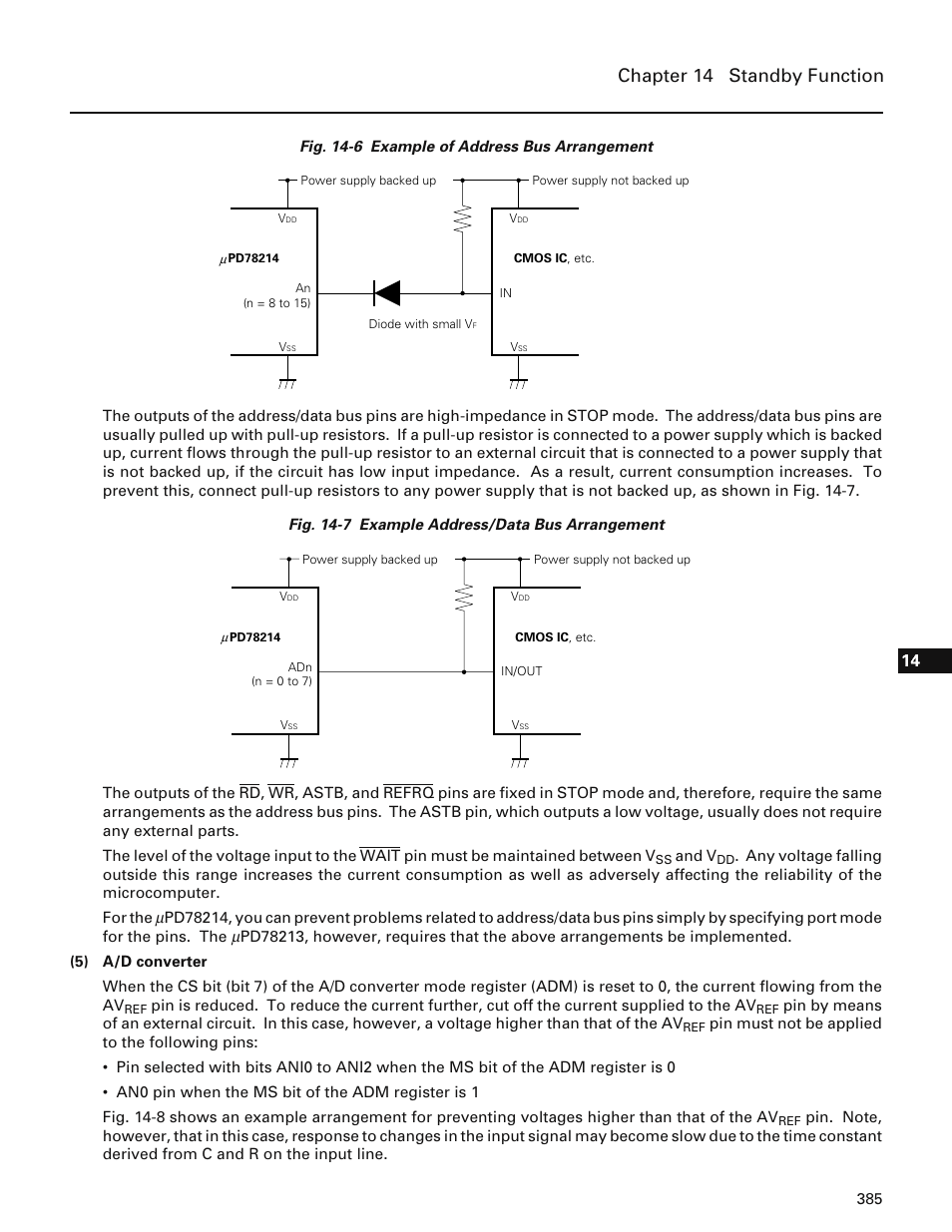 Chapter 14 standby function | NEC PD78214 User Manual | Page 414 / 487