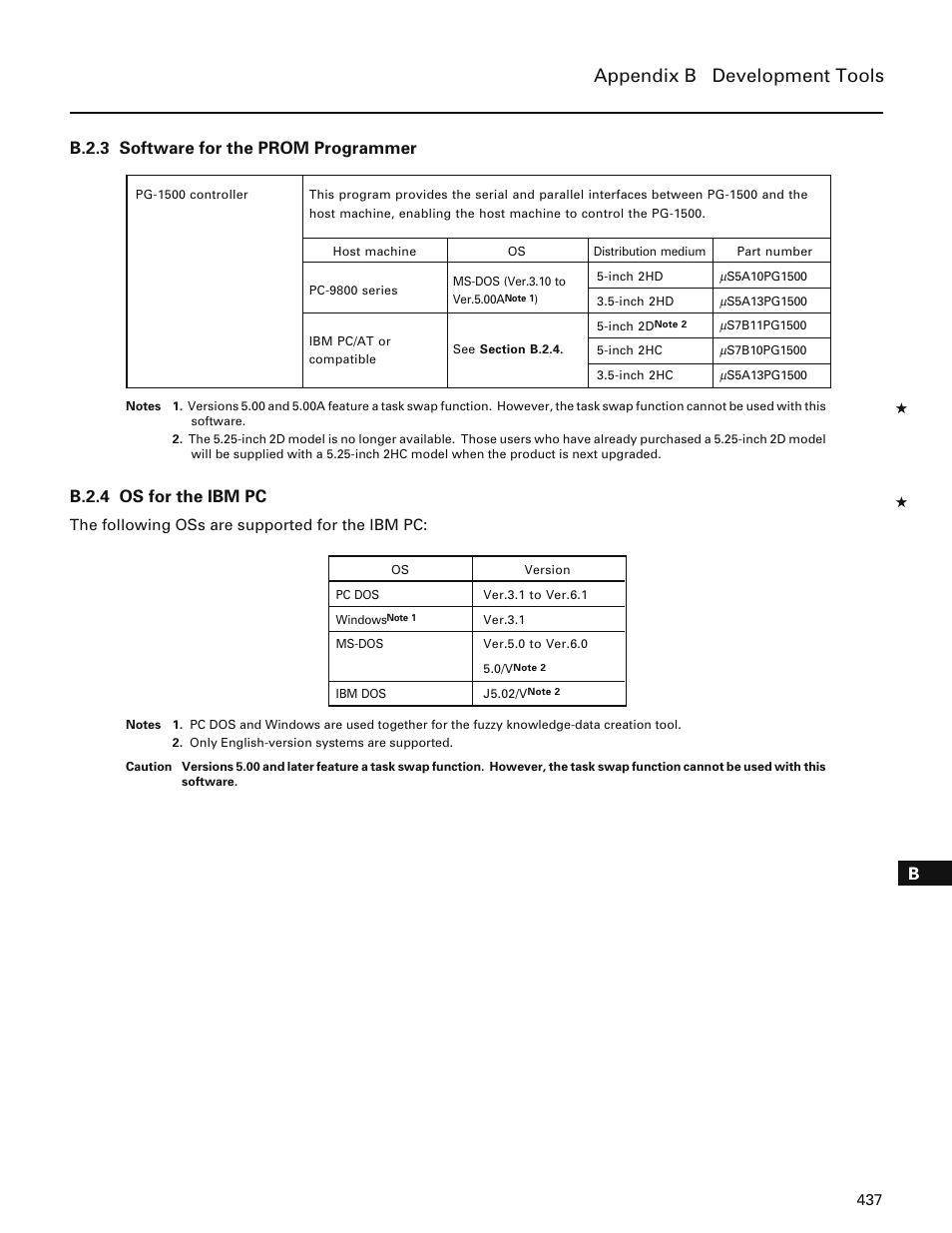 B.2.3 software for the prom programmer, B.2.4 os for the ibm pc, Appendix b development tools | NEC PD78214 User Manual | Page 466 / 487