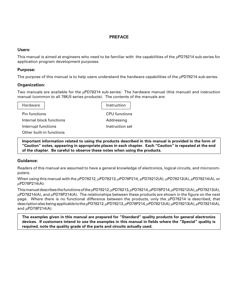 Preface | NEC PD78214 User Manual | Page 6 / 487