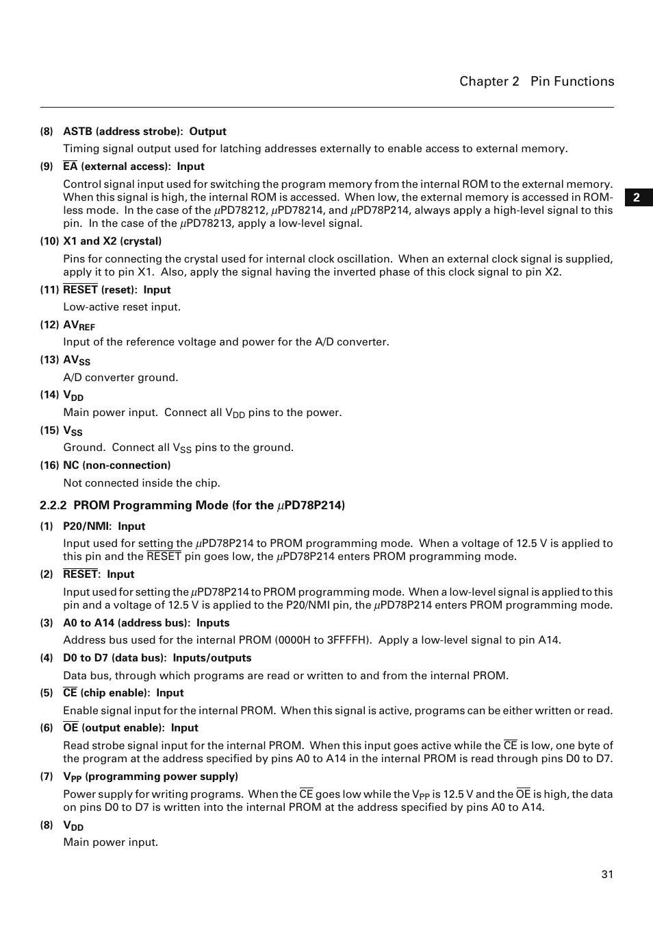 2 prom programming mode | NEC PD78214 User Manual | Page 60 / 487