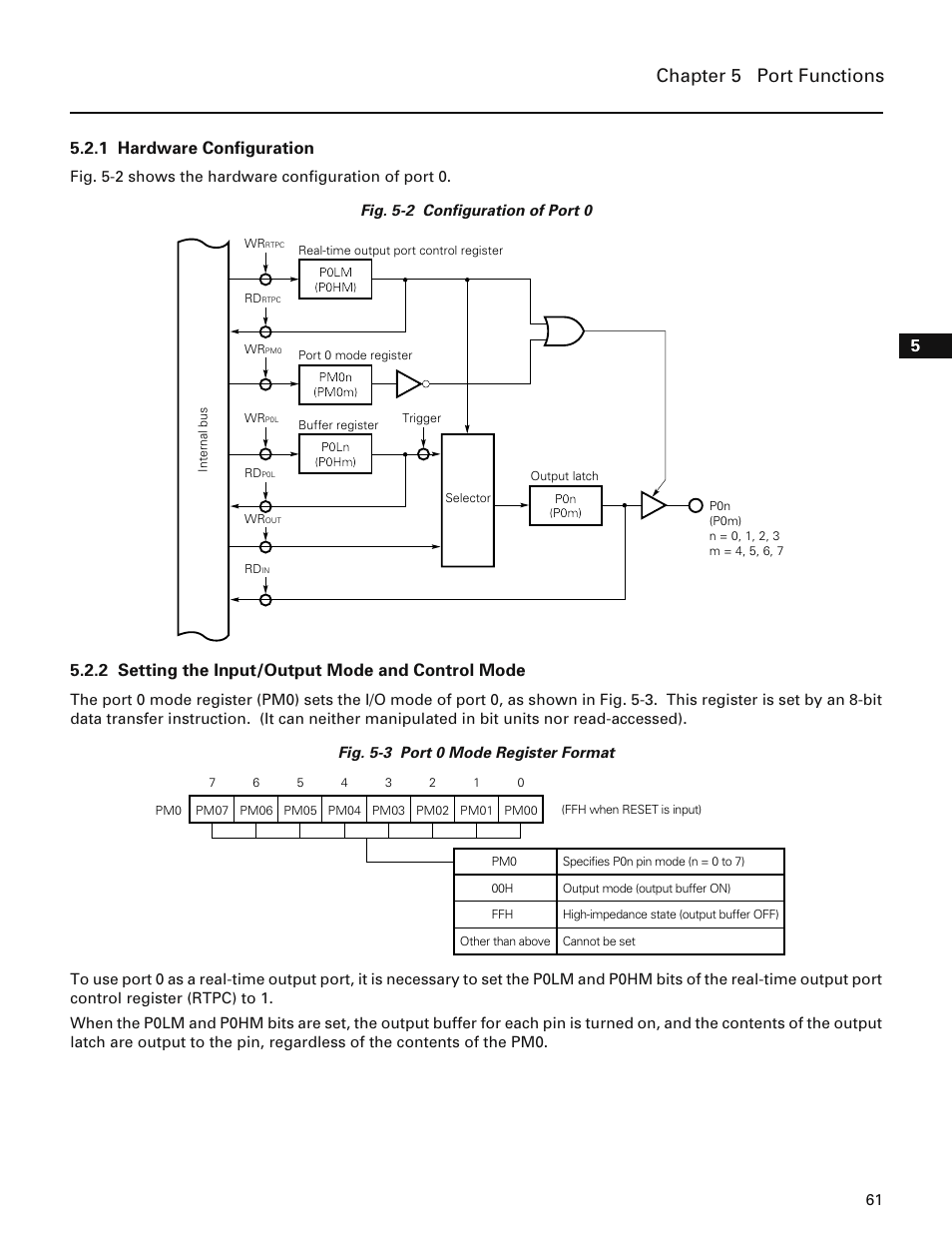 1 hardware configuration, 2 setting the input/output mode and control mode, Chapter 5 port functions | NEC PD78214 User Manual | Page 90 / 487