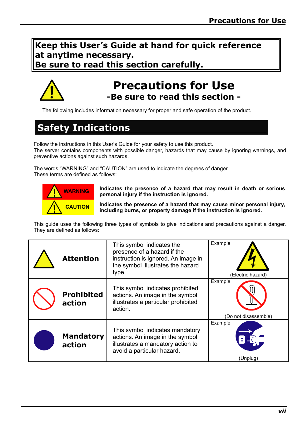 Precautions for use, Safety indications | NEC N8406-022 User Manual | Page 15 / 62