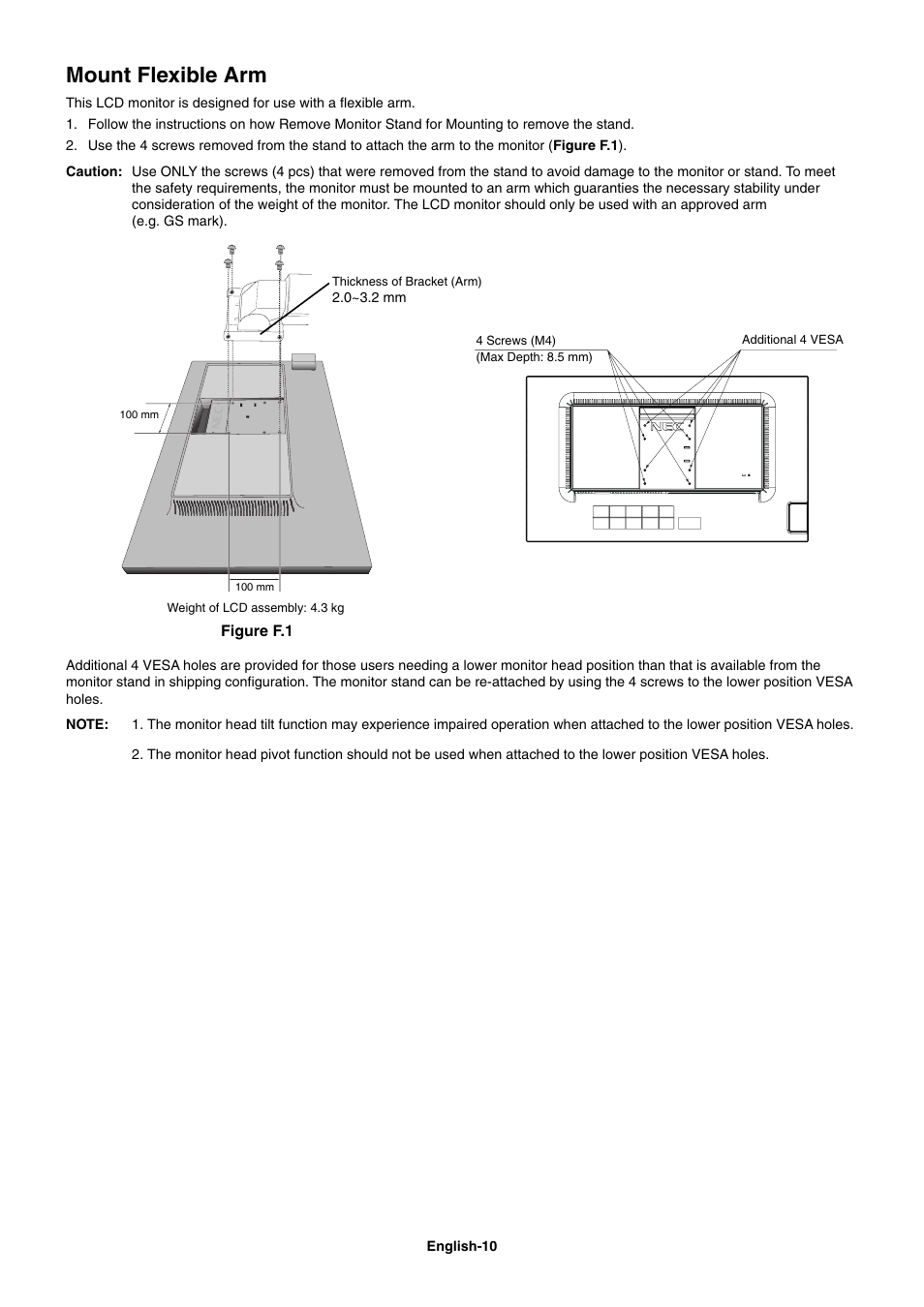 Mount flexible arm | NEC EA273WM User Manual | Page 12 / 27