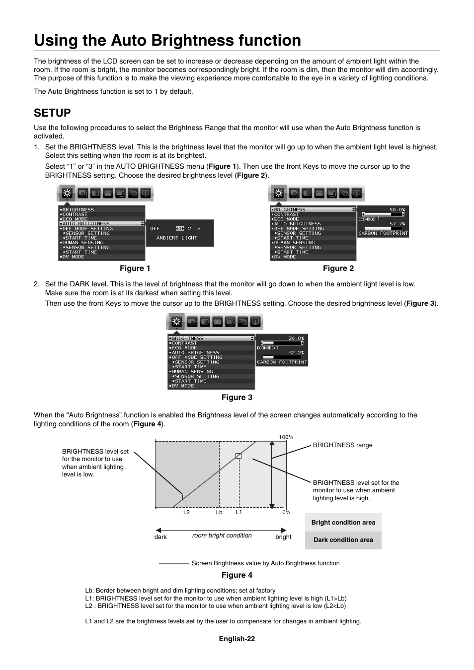 Using the auto brightness function, Setup | NEC EA273WM User Manual | Page 24 / 27