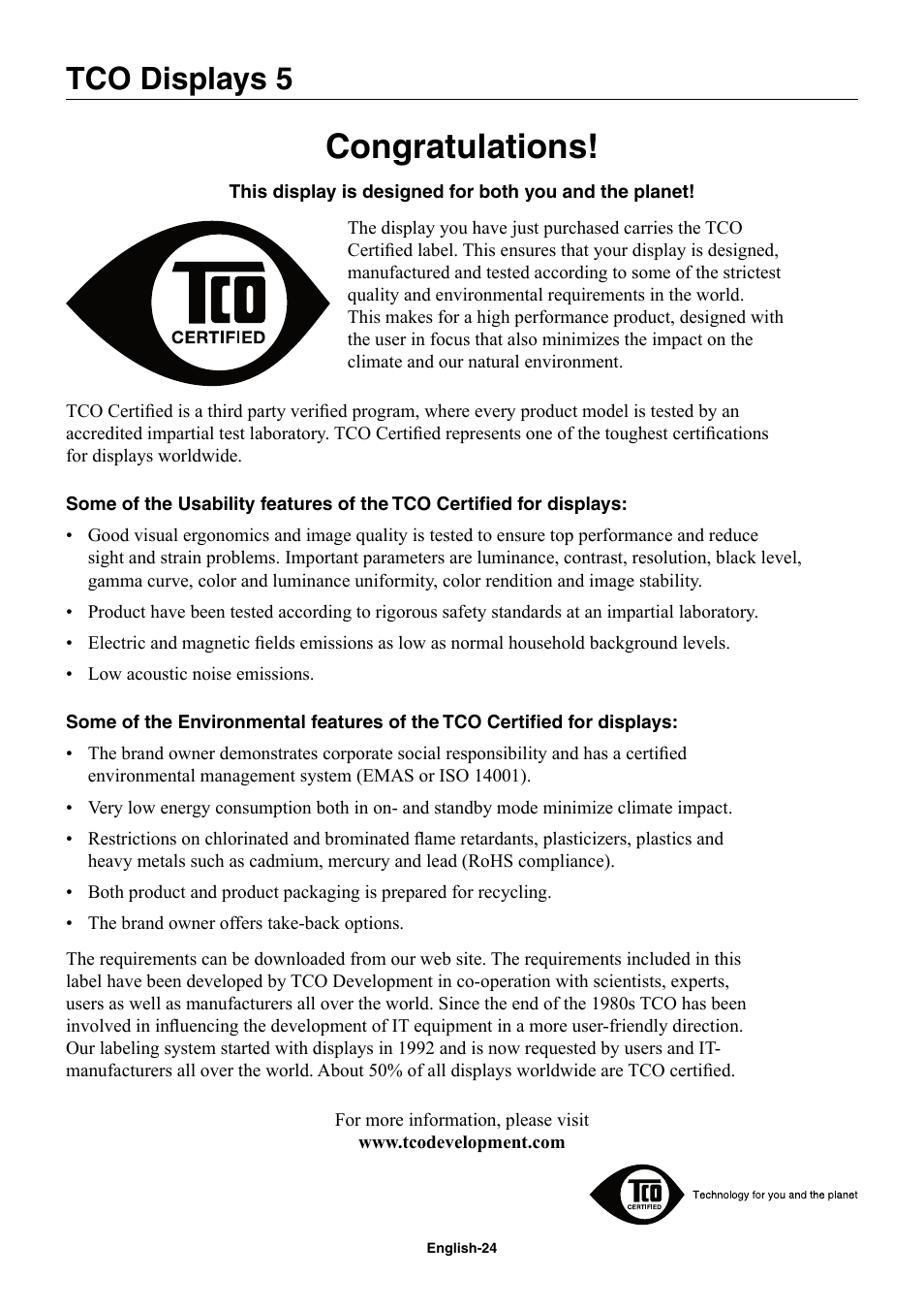 Tco displays 5 | NEC EA273WM User Manual | Page 26 / 27