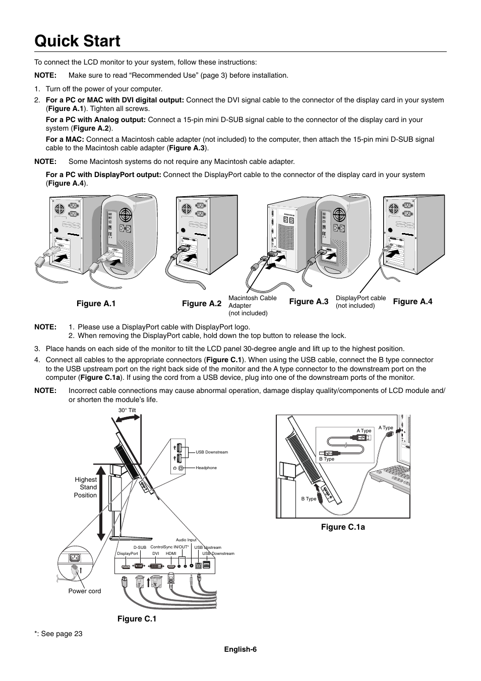 Quick start | NEC EA273WM User Manual | Page 8 / 27
