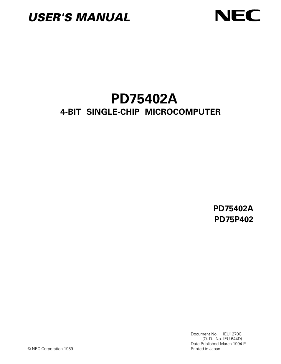 NEC PD75402A User Manual | 195 pages