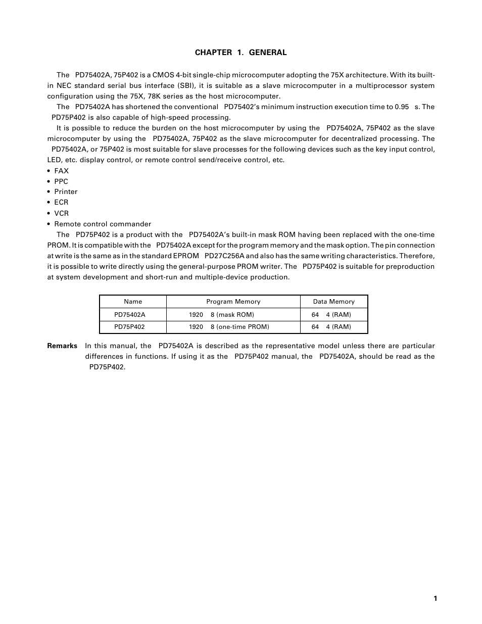 Ch 1. general | NEC PD75402A User Manual | Page 12 / 195