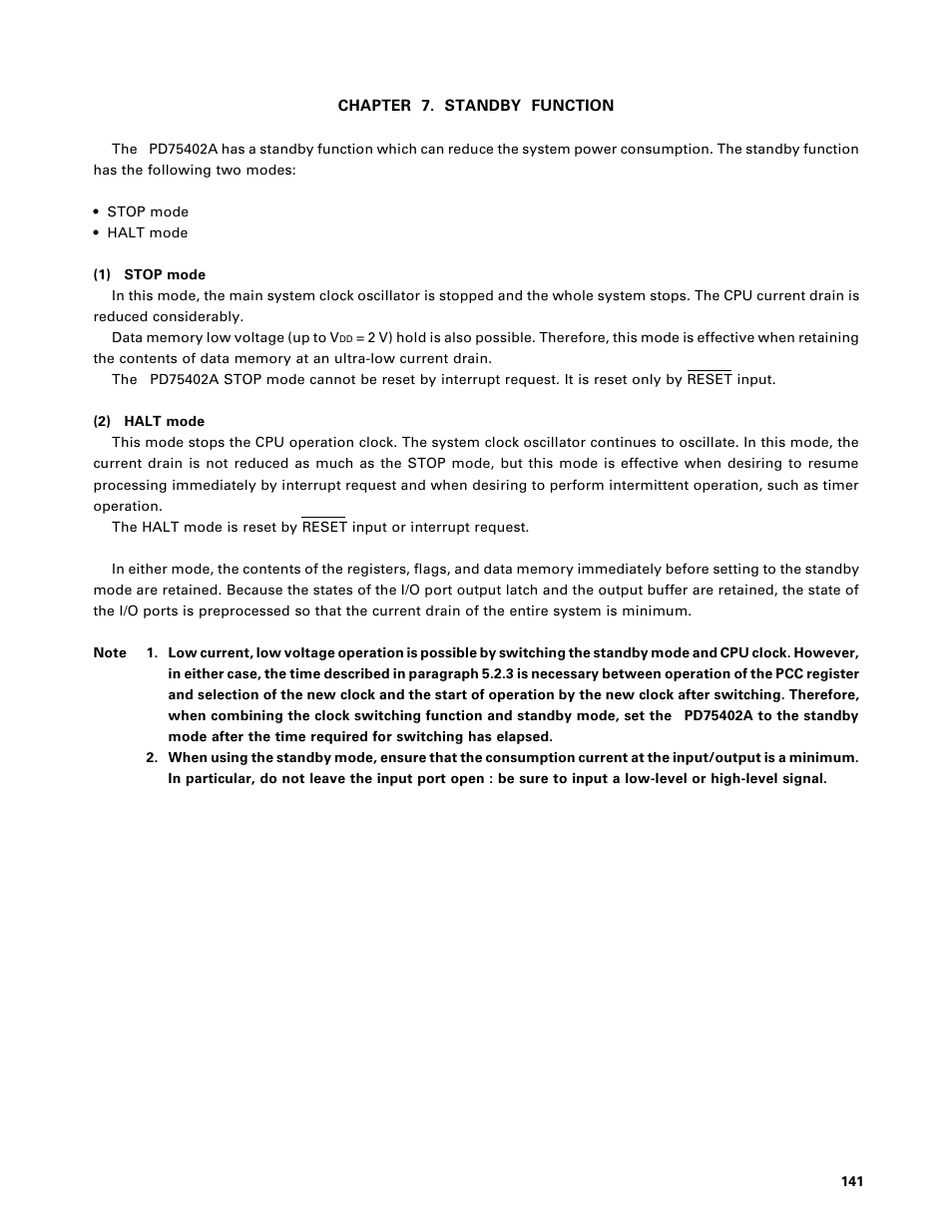 Ch 7. standby function | NEC PD75402A User Manual | Page 152 / 195