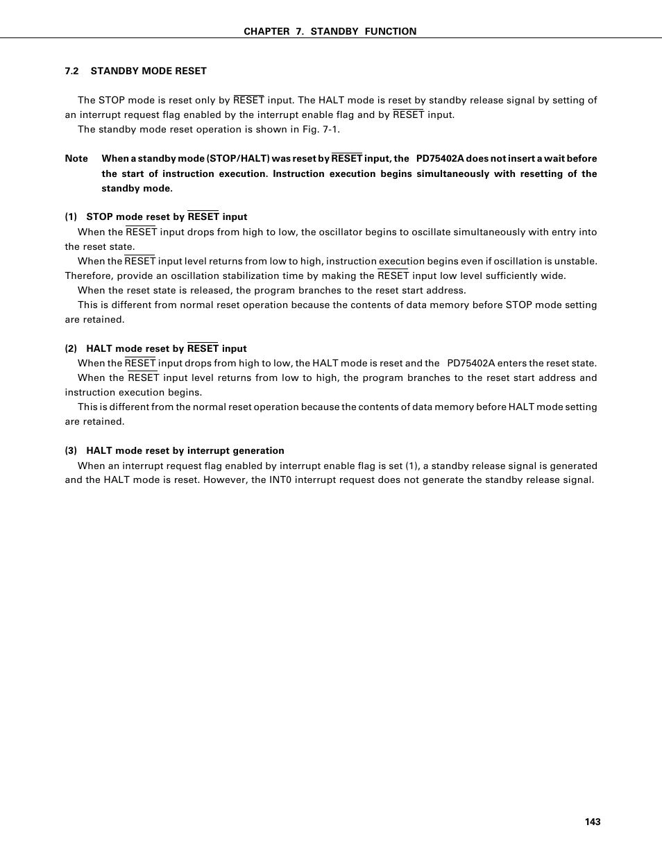 Standby mode reset | NEC PD75402A User Manual | Page 154 / 195