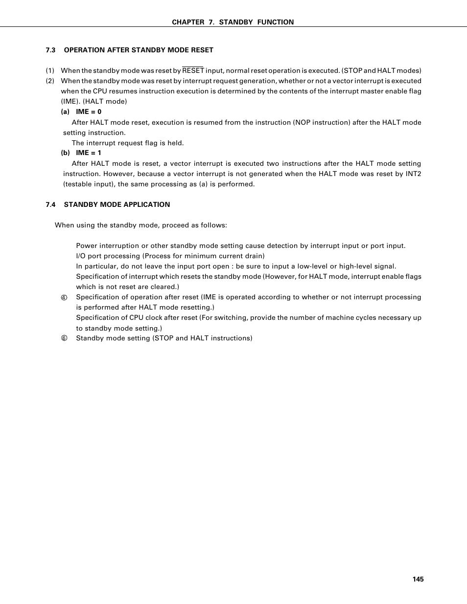 Operation after standby mode reset, Standby mode application | NEC PD75402A User Manual | Page 156 / 195