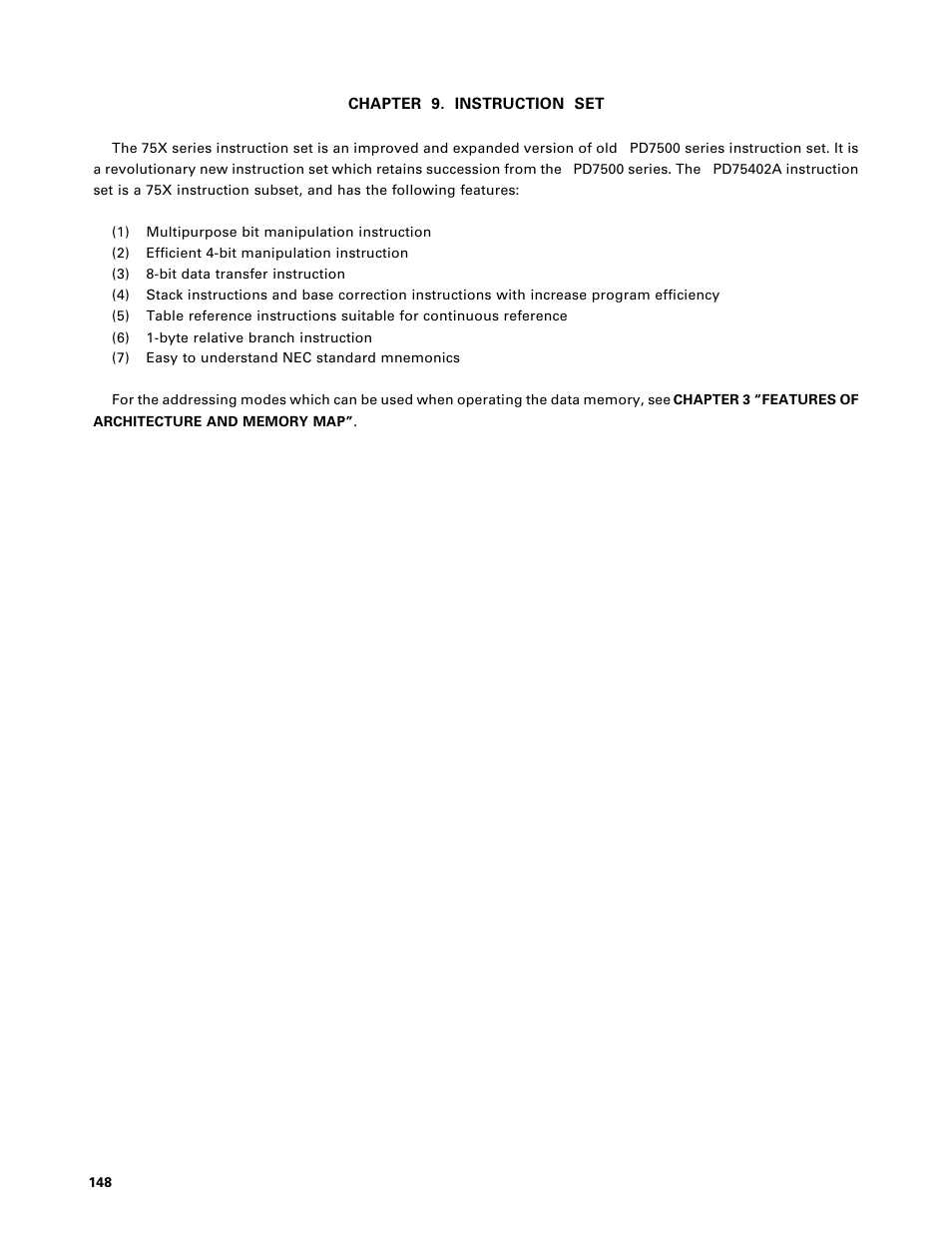 Ch 9. instruction set | NEC PD75402A User Manual | Page 159 / 195