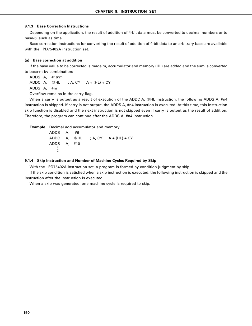 Base correction instructions | NEC PD75402A User Manual | Page 161 / 195