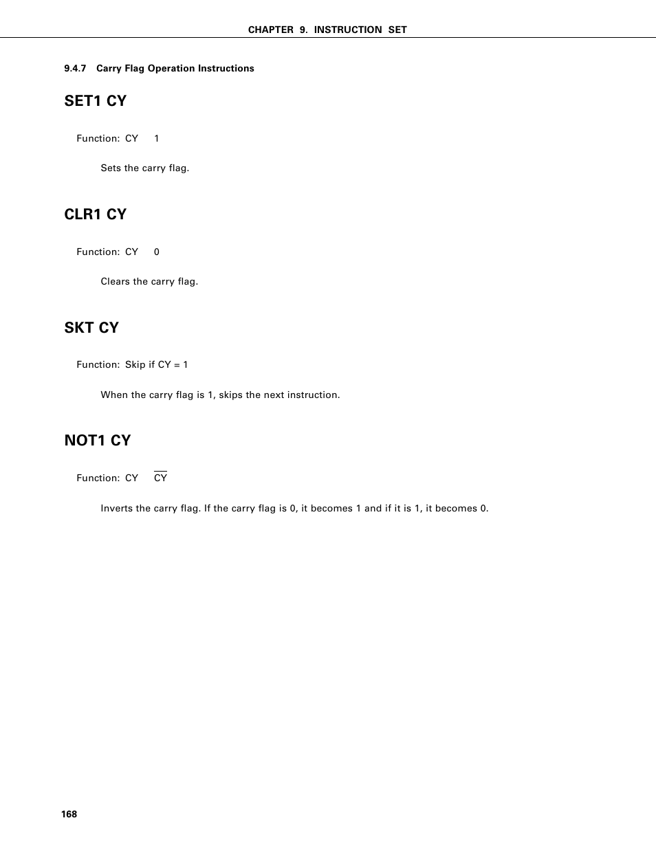 Carry flag operation instructions, Set1 cy, Clr1 cy | Skt cy, Not1 cy | NEC PD75402A User Manual | Page 179 / 195