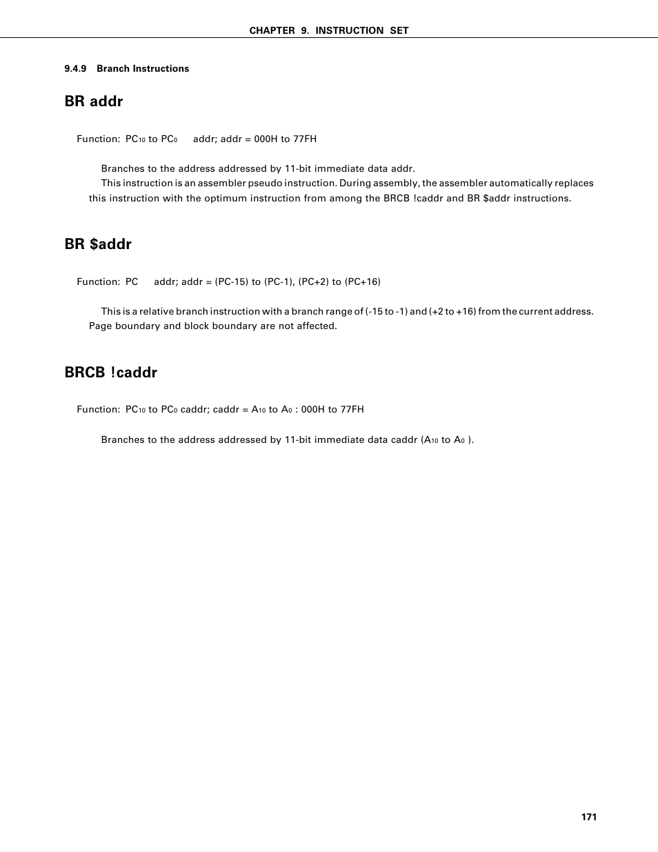 Branch instructions, Br addr, Br $addr | Brcb !caddr | NEC PD75402A User Manual | Page 182 / 195
