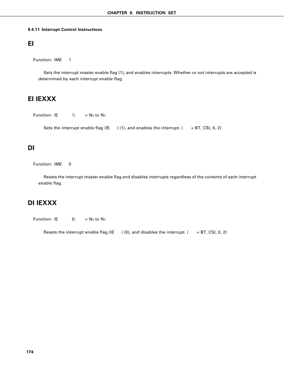 Interrupt control instructions, Ei iexxx, Di iexxx | NEC PD75402A User Manual | Page 185 / 195