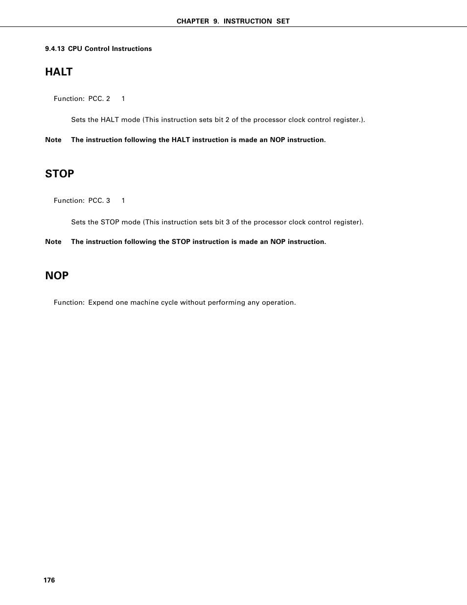 Cpu control instructions, Halt, Stop | NEC PD75402A User Manual | Page 187 / 195