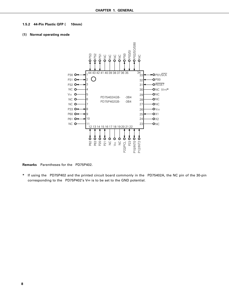 Pin plastic qfp (10mm) | NEC PD75402A User Manual | Page 19 / 195