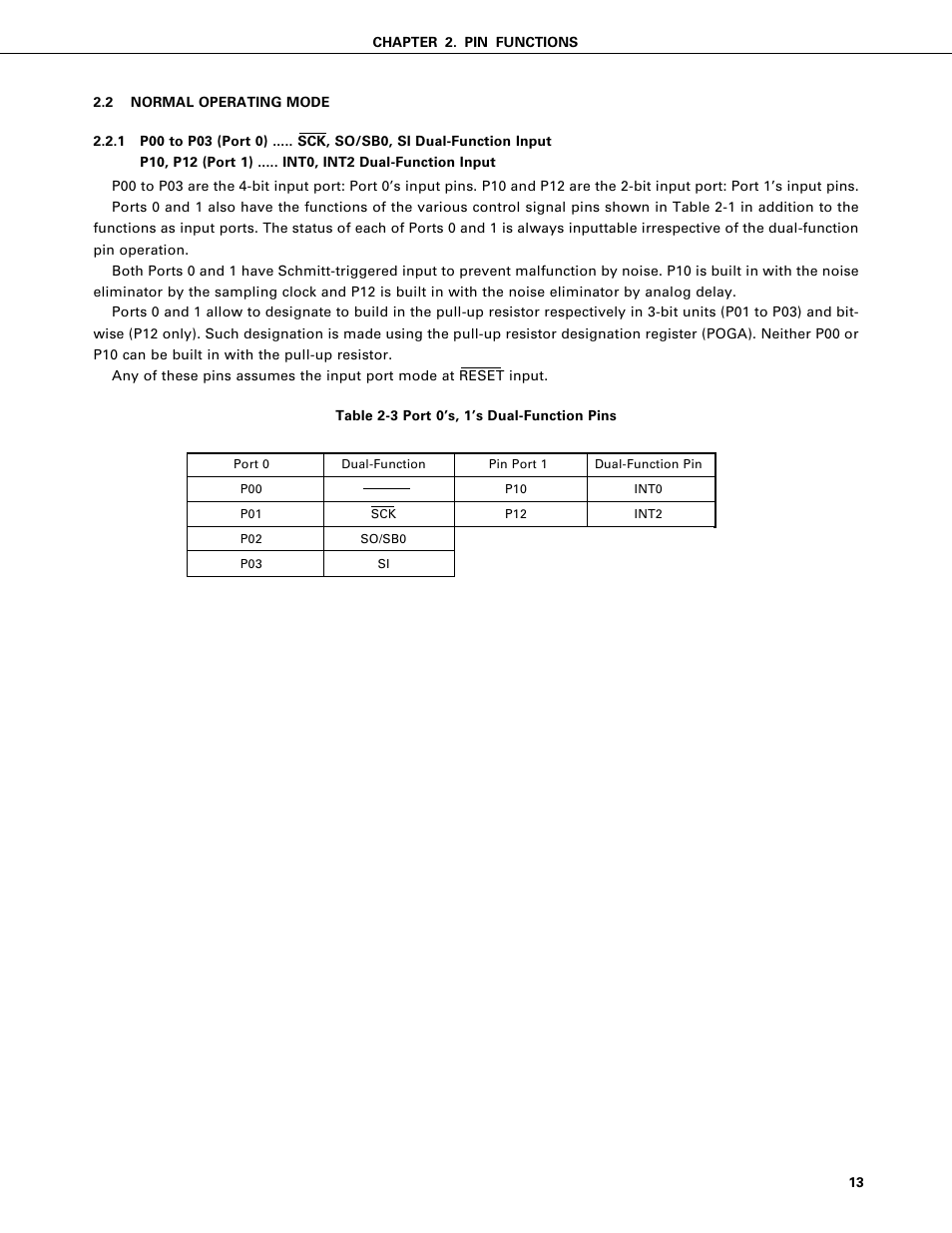 Normal operating mode, P00 to p03 (port 0), p10, p12 (port 1) | NEC PD75402A User Manual | Page 24 / 195