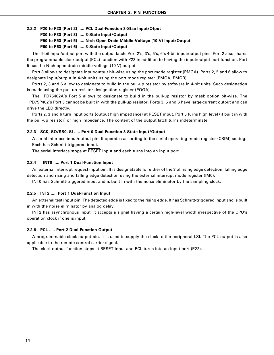 Sck, so/sb0, si, Int0, Int2 | NEC PD75402A User Manual | Page 25 / 195
