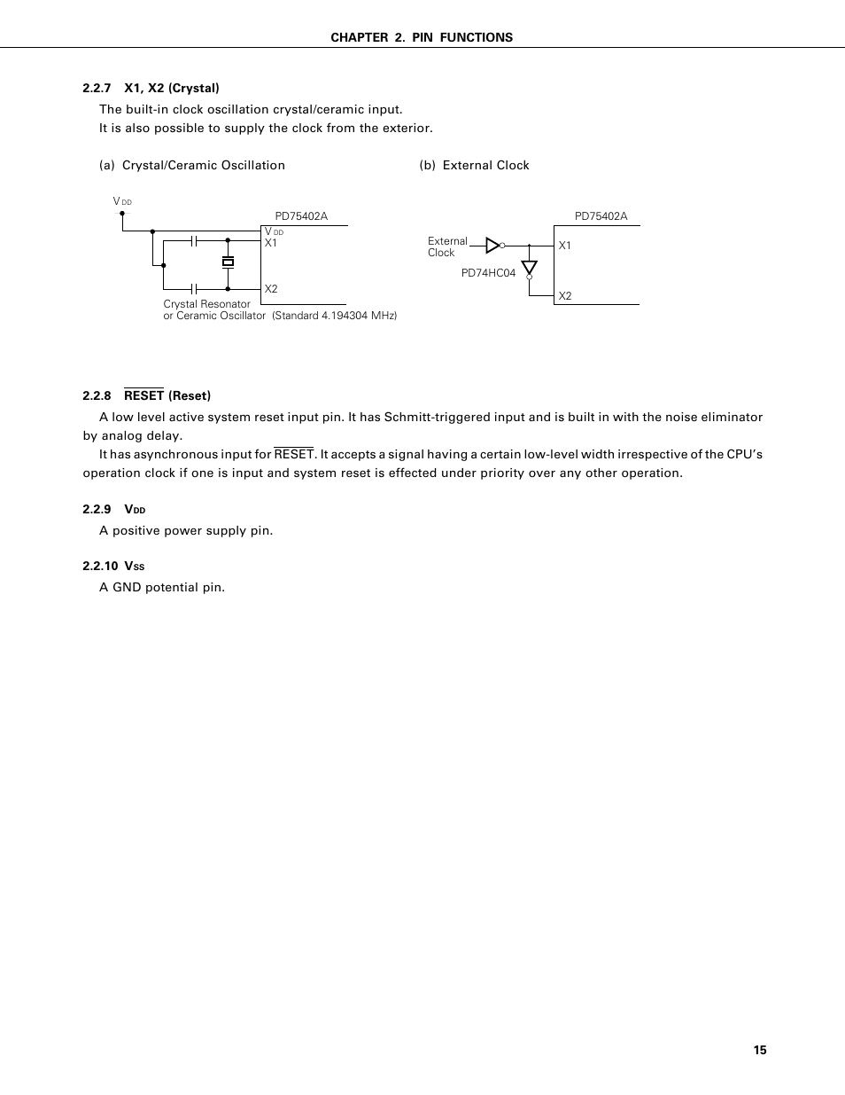 X1, x2, Reset (reset) | NEC PD75402A User Manual | Page 26 / 195