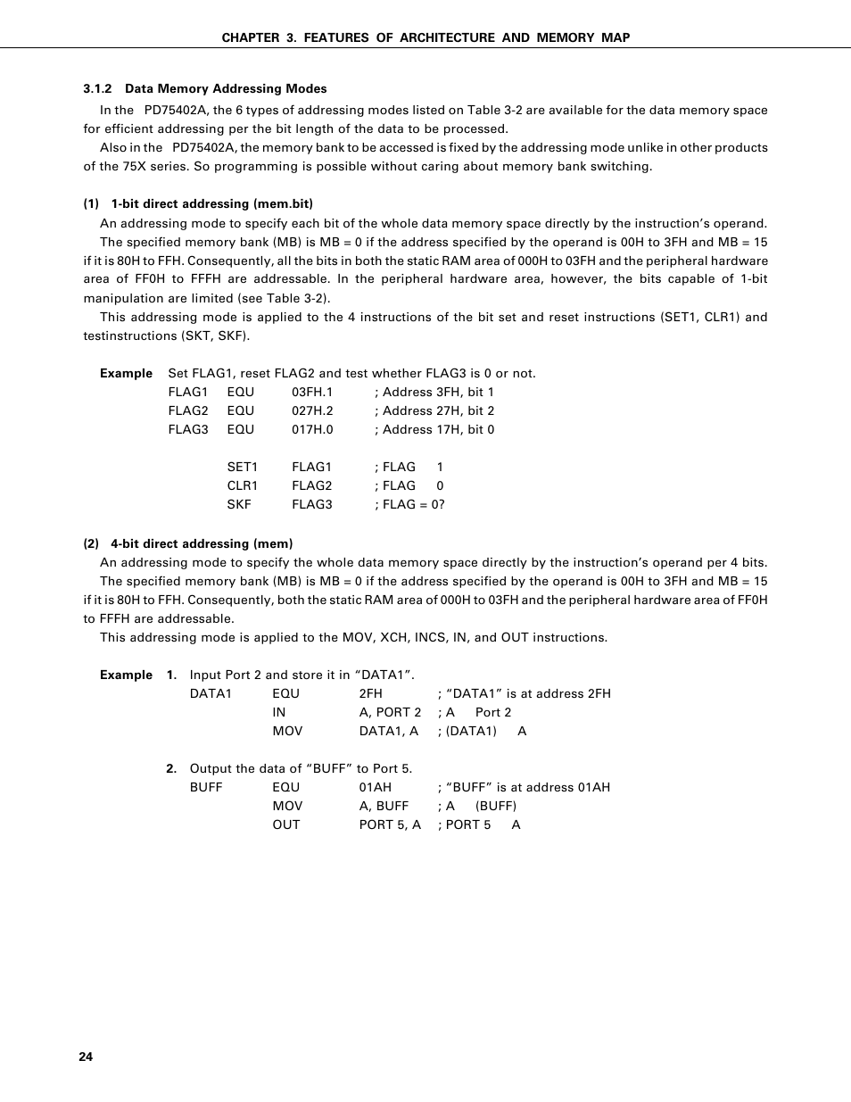 Data memory addressing modes | NEC PD75402A User Manual | Page 35 / 195